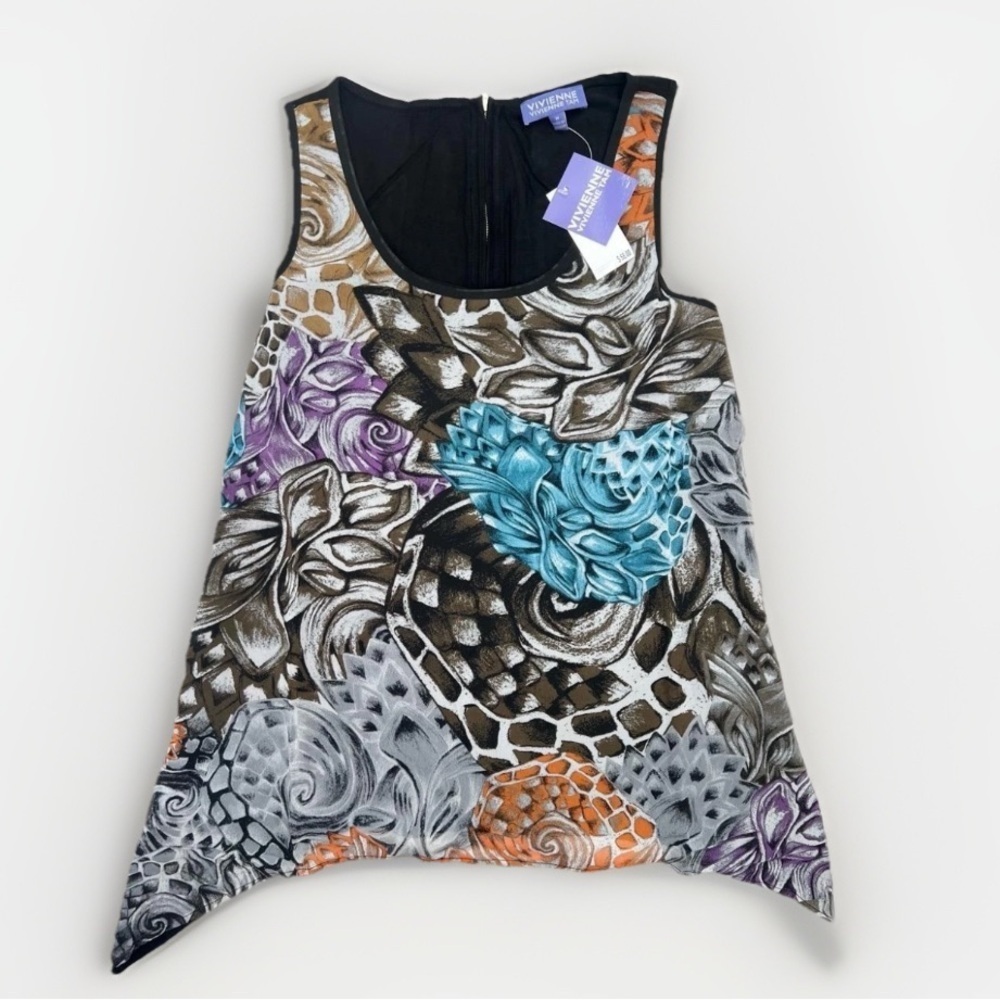 Vivienne Tam Womens Size S Multi Abstract Asymmetrical Sleeveless Blouse